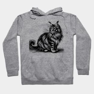 Stick figure of Maine Coon cat in black ink Hoodie